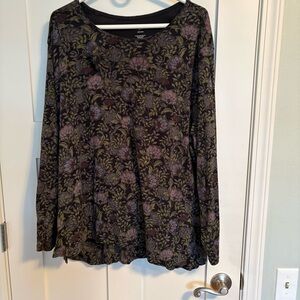 J Jill Black Floral Long Sleeve Top